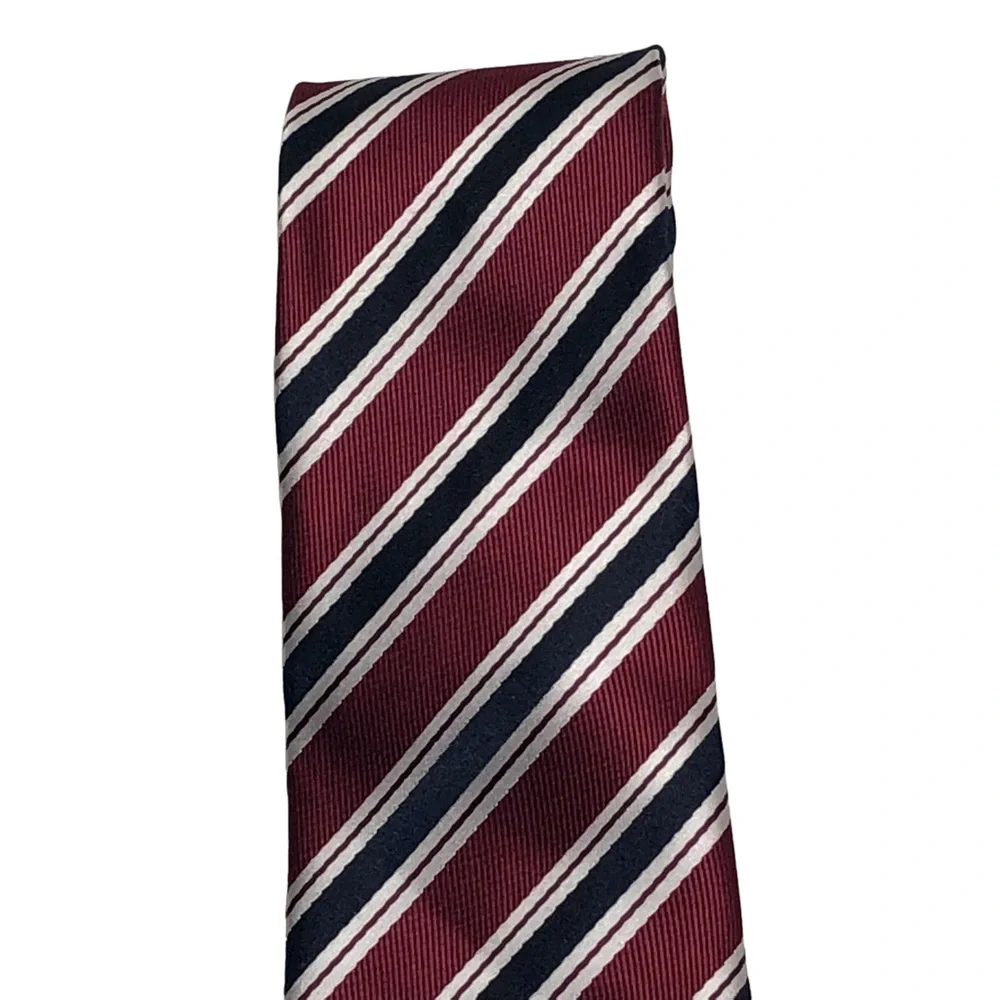R. Junior Boy’s Maroon Navy and White Striped Microfiber Tie Size 8-10